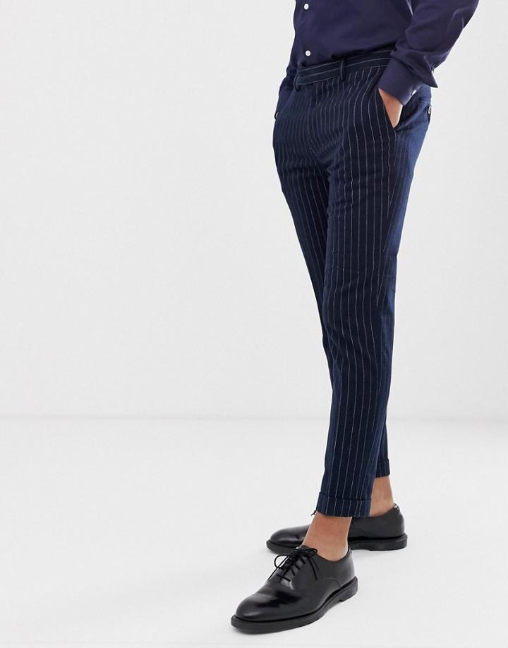 Moss London Slim Fit Pants In Navy Stripe