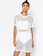 Story Of Lola Mesh Dress With Lace Up Back - White