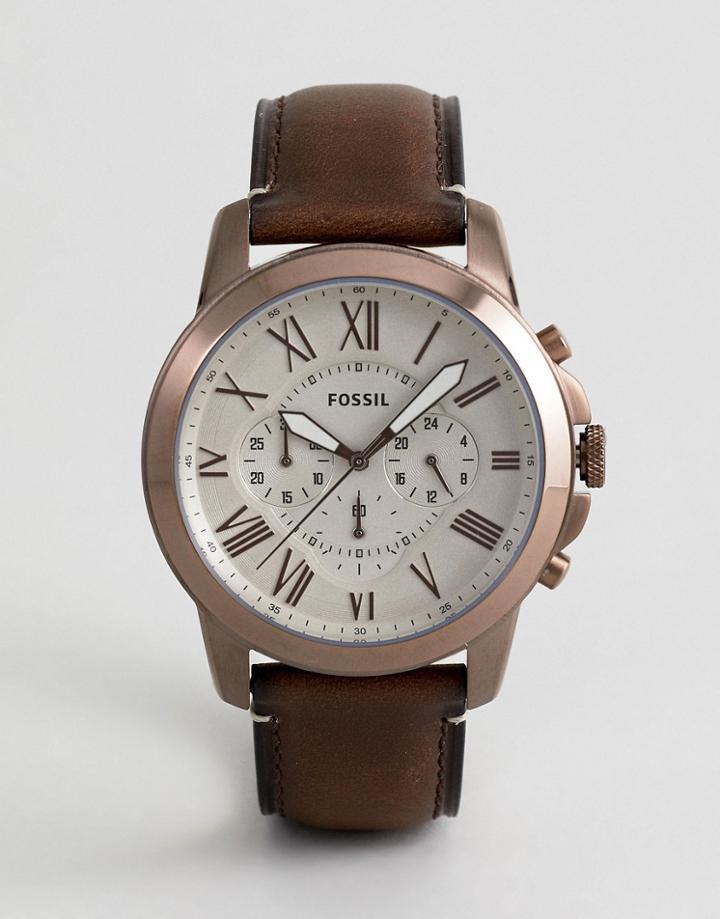 Fossil Fs5344 Grant Chronograph Leather Watch In Tan - Tan