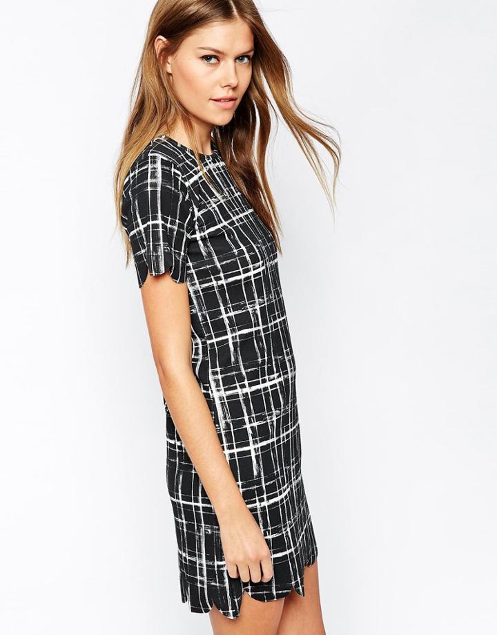 Daisy Street Scallop Dress - Bw Tone Check