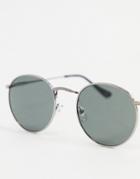 Asos Design Metal Round Sunglasses With Smoke Lens In Gunmetal-silver