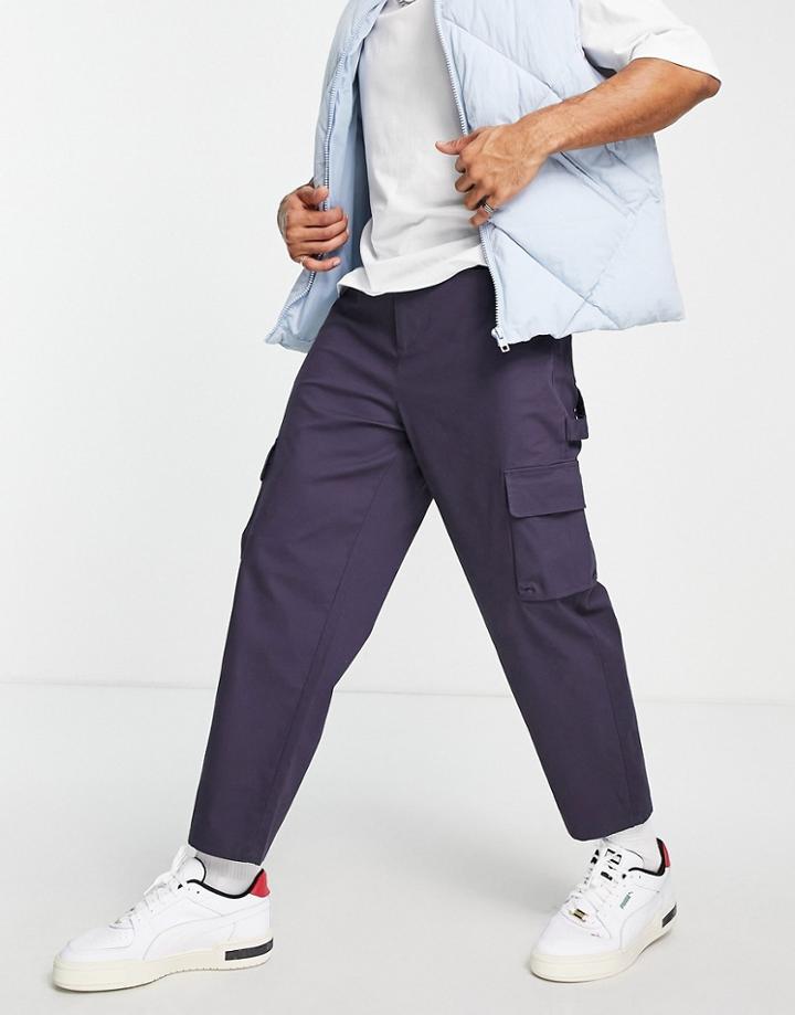 Asos Design Cargo Wide Leg Pants In Navy