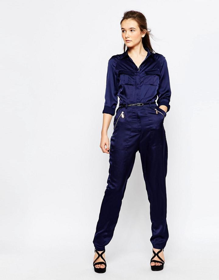 Dasiy Street Jumpsuit In Sateen Fabric - Navy