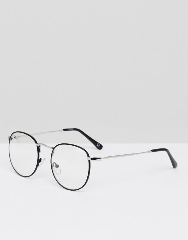 Asos Metal Round Glasses With Clear Lens In Black - Black