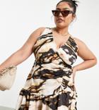 Flounce London Plus Ruched Mini Dress With Cut Out In Mixed Animal Print-multi