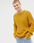 Brave Soul Premium Heavy Weight Chunky Waffle Knit Sweater - Yellow