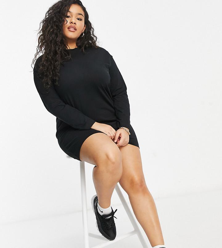 Brave Soul Plus Lana Lounge T-shirt Dress In Black