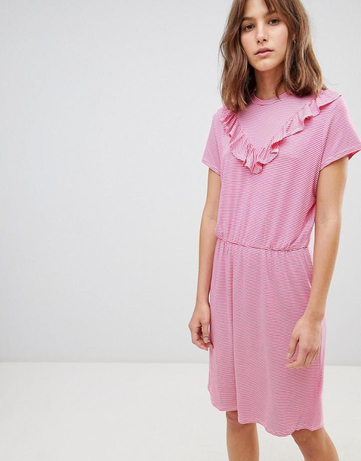 Ichi V Panel High Neck Dress - Pink