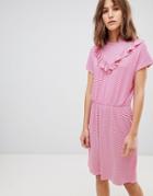Ichi V Panel High Neck Dress - Pink