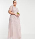 Frock And Frill Plus Bridesmaid Short Sleeve Maxi Dress With Embellishment In Dusty Mauve-pink