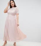 John Zack Plus High Neck Cutwork Lace Top Maxi Dress - Pink