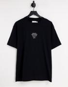 Topman Oversized Fit T-shirt With High Build Signature Chest Print In Black