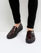 Asos Creeper Loafers In Burgundy Leather With Penny Strap - Red