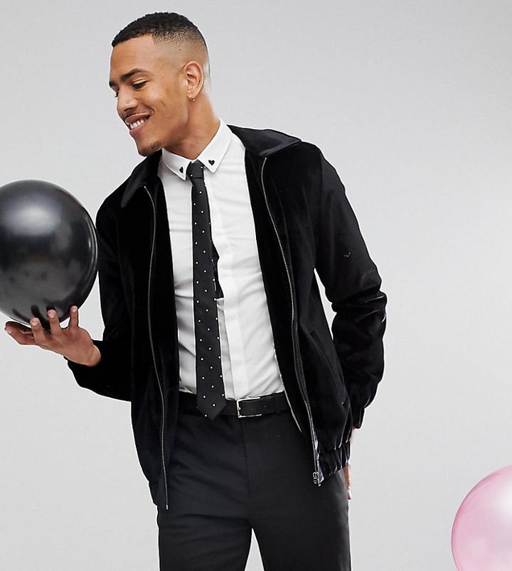 Noose & Monkey Tall Harrington Jacket In Black Velvet - Black