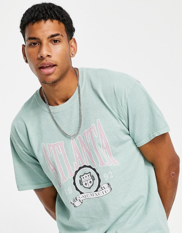 New Look T-shirt With Atlanta Print In Overdye Green