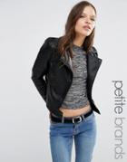 Noisy May Petite Leather Look Biker Jacket - Black