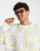 Vintage Supply Marble Knit Sweater In Off White-multi