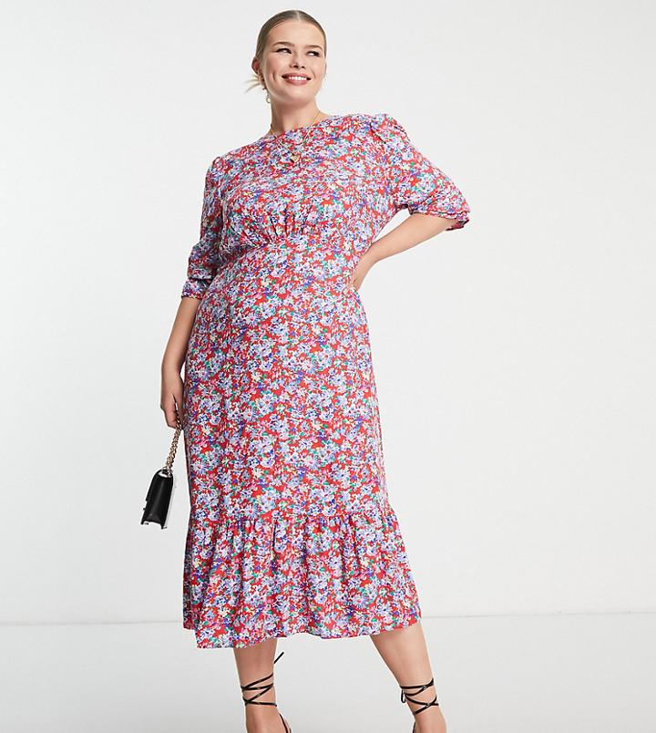 Nobody's Child Plus Tiered Tea Maxi Dress In Bright Floral-multi