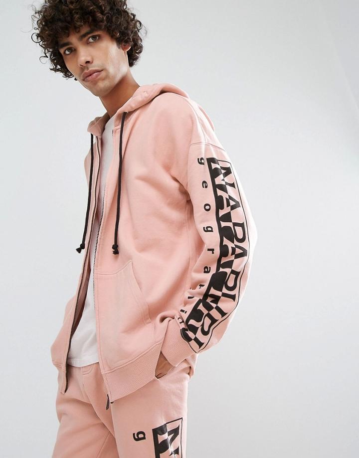 Napapijri Badstow Zip-thru Hoodie In Pink - Pink