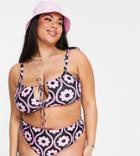 Reclaimed Vintage Inspired Plus Bikini Top In Retro Floral Print-black