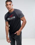 Hollister Crew T-shirt Baseball Tech Logo Slim Fit In Gray/black - Gray