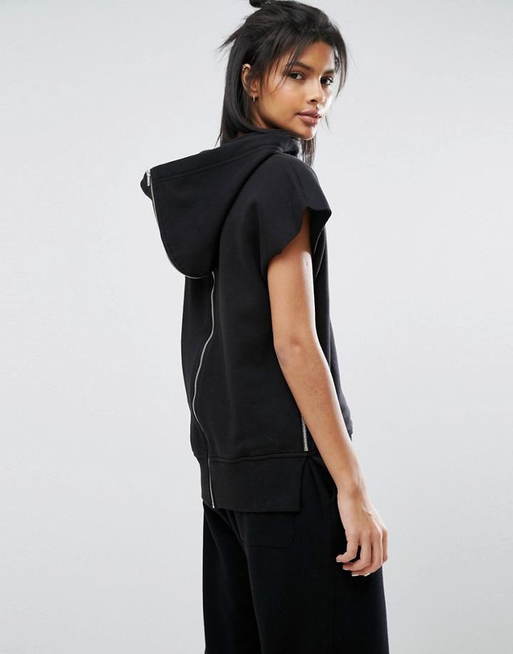 Nocozo Zip Around Sleeveless Sweat Hoodie - Black