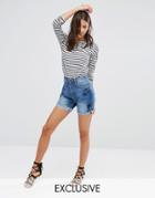 Liquor & Poker Boyfriend Denim Shorts With Deep South Embroidery - Blu