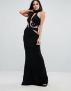 Forever Unique Halter Maxi Dress With Sheer Mesh Detail - Black