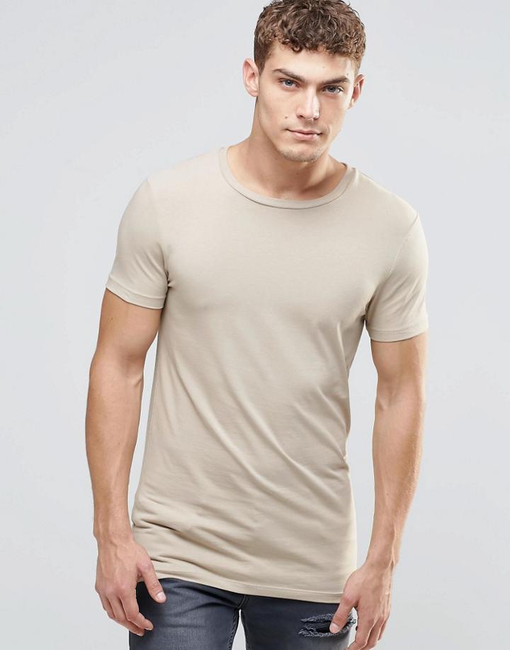 Asos Longline Muscle T-shirt In Stone - Blonde
