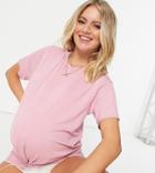 Asos Design Maternity Twist Front Long Sleeve T-shirt In Pink