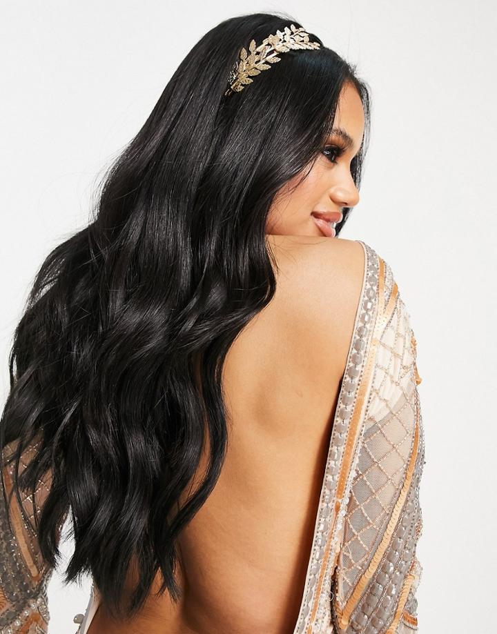 Asos Design Headband In Statement Leaf Design In Gold Tone