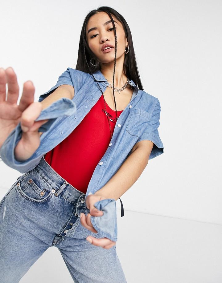 Tommy Jeans Denim Shirt In Mid Wash-blues