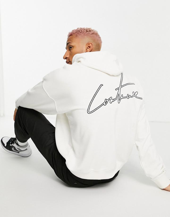 The Couture Club Outline Relaxed Hoodie In Off White