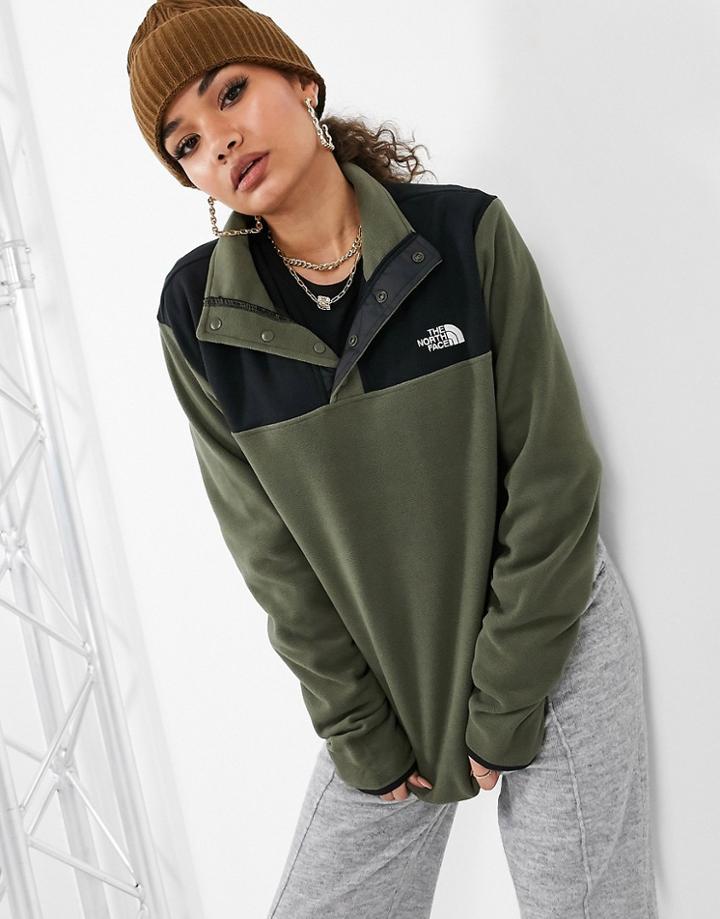 The North Face Tka Glacier Snap Neck Pullover Fleece In Khaki-green