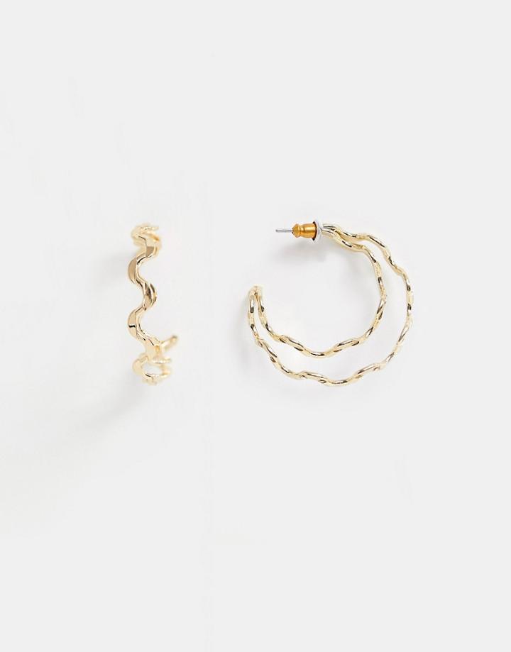 Asos Design Hoop Earrings In Layered Wave Design In Gold - Gold