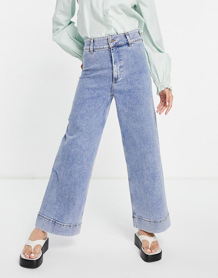 & Other Stories Organic Cotton Stitch Detail Wide Leg Jeans In Blue-blues