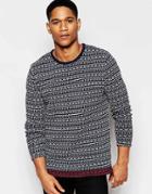 Solid Sweater With All Over Mini Fair Isle - Navy