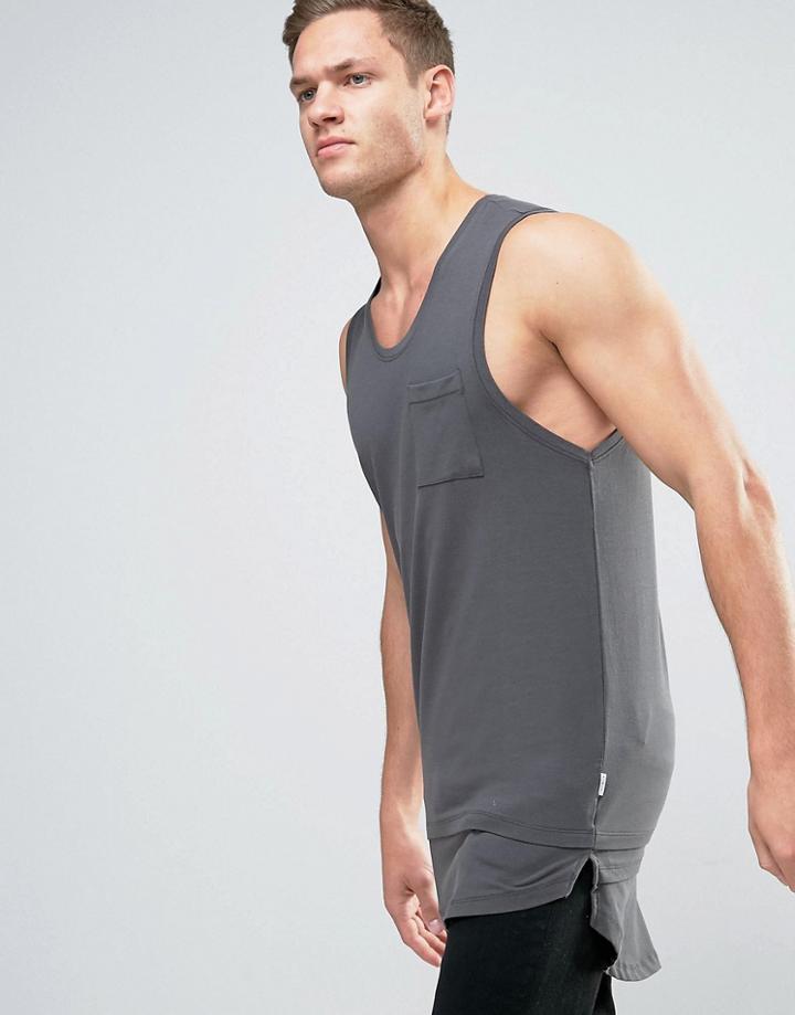 Jack & Jones Core Longline Tank With Drop Hem Detail - Gray