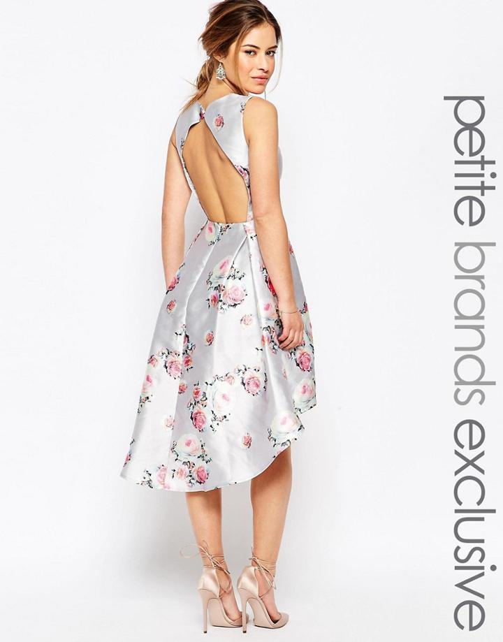 Chi-chi London Petite Open Back High Low Mini Dress In Rose Floral - Multi