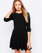 Club L Skater Dress With Button Sleeve Detail - Black