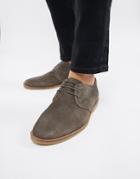 Asos Design Lace Up Shoes In Grey Suede With Natural Sole - Gray