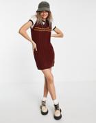 Kickers Relaxed Knitted Sweater Vest Dress With Retro Stipe Front-brown
