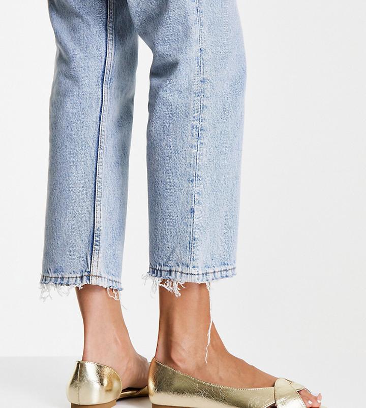 Asos Design Wide Fit Vale Peeptoe Ballet Flats In Gold
