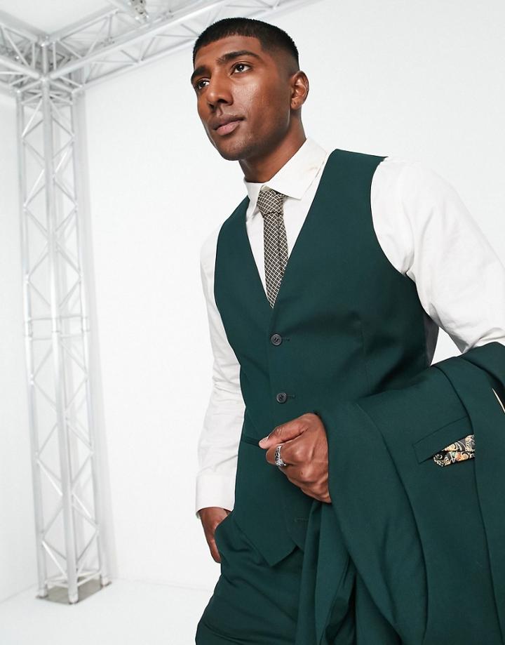 Harry Brown Skinny Fit Stretch Plain Vest In Dark Green