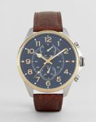 Tommy Hilfiger Dean Chronograph Leather Watch In Brown - Brown