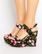 Warehouse Floral Print Platform Wedges - Multi