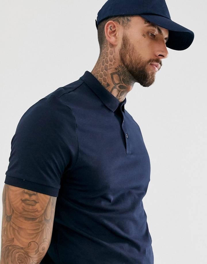 Asos Design Jersey Polo - Navy