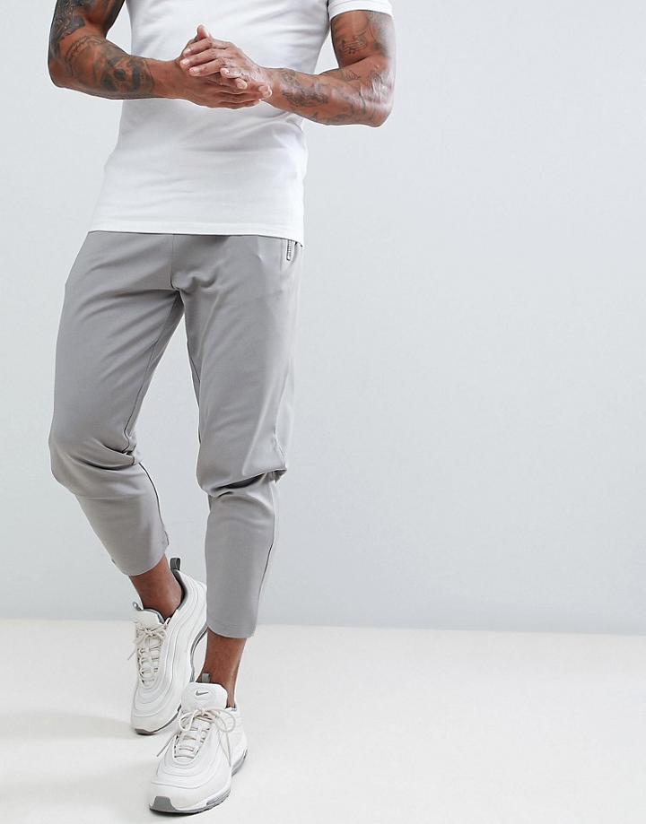 Asos Slim Crop Retro Track Joggers In Gray With Zip Pockets - Gray