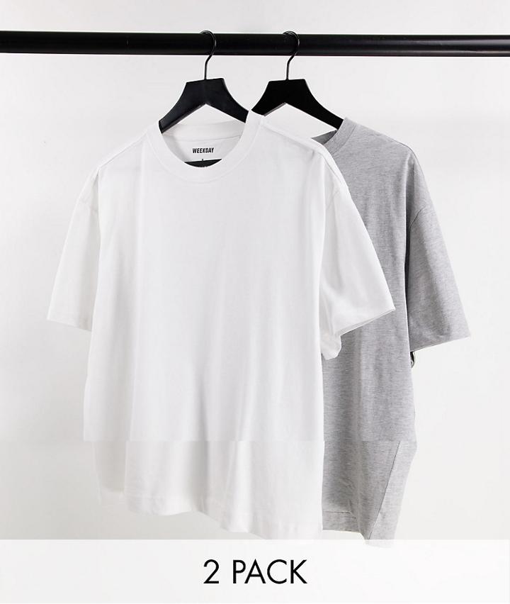 Weekday Oversized T-shirt 2-pack In White & Gray Melange-multi