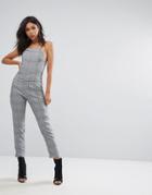 Prettylittlething Check Cropped Strappy Jumpsuit - Gray